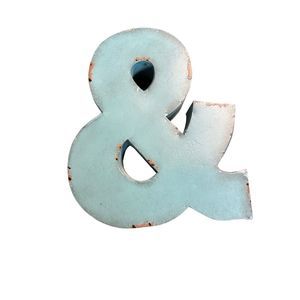 Distressed Metal Ampersand Wall Decor Letter & Vintage Blue Paint 11 3/4